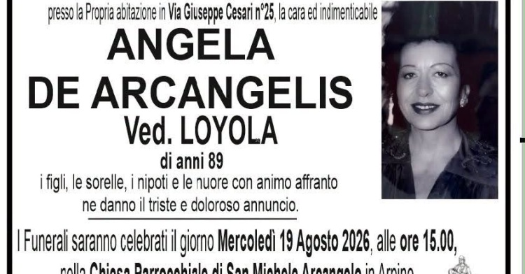 ARPINO - SI E' SPENTA ANGELA DE ARCANGELIS