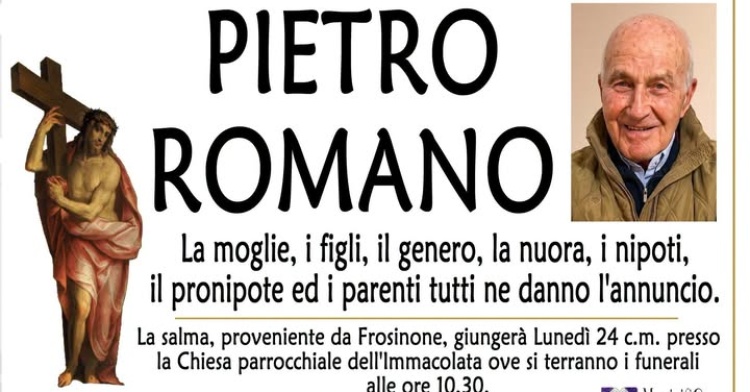 ISOLA LIRI - SI E' SPENTO PIETRO ROMANO