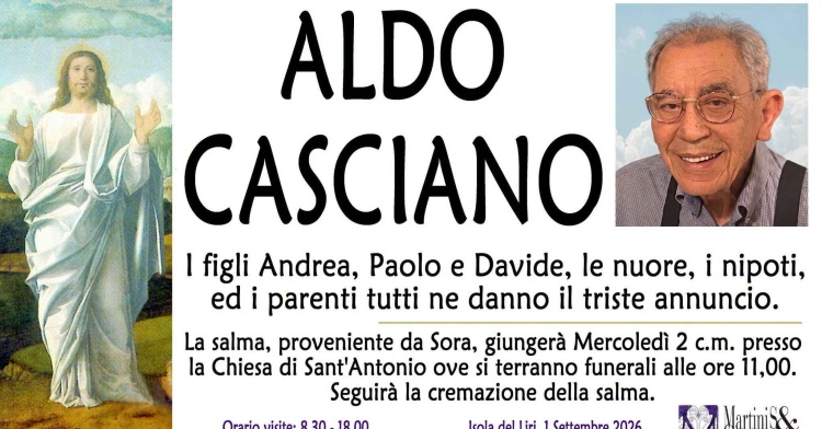 ISOLA/FONTANA - SI E' SPENTO ALDO CASCIANO