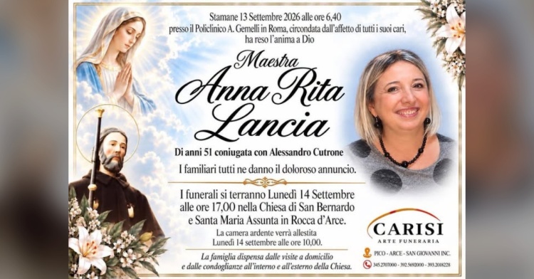 ROCCA D'ARCE - COMMOZIONE PER LA MORTE DI ANNA RITA LANCIA