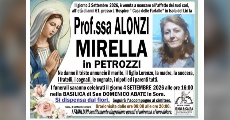 SORA - SI E' SPENTA LA PROFESSORESSA MIRELLA ALONZI