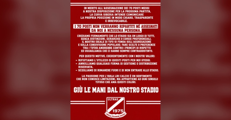 ISOLA LIRI CALCIO - GIU' LE MANI DAL NOSTRO STADIO