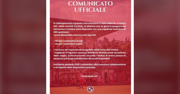 ISOLA LIRI CALCIO -  DOMENICA NIENTE ESODO A GENZANO