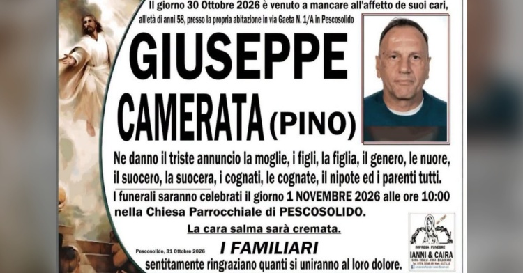 PESCOSOLIDO - COMMOZIONE PER LA MORTE DI GIUSEPPE CAMERATA