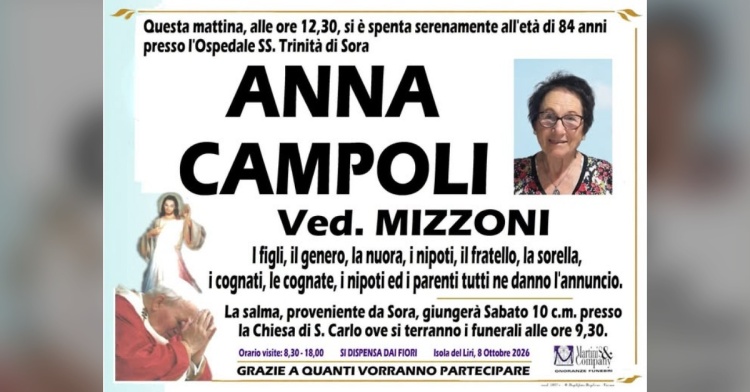 ISOLA LIRI - SI E' SPENTA ANNA CAMPOLI
