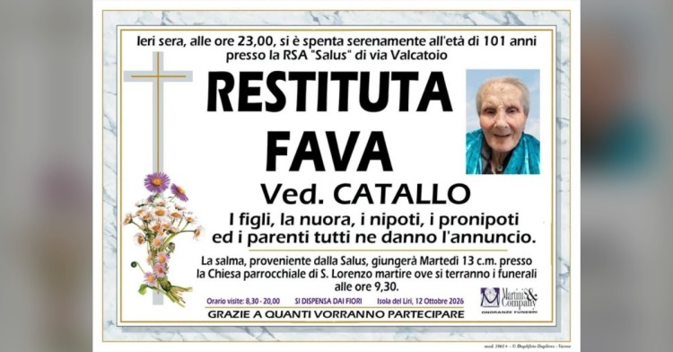 LUTTO - SI E' SPENTA LA NONNINA DI ISOLA LIRI