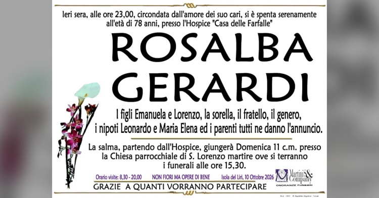 ISOLA LIRI - COMMOZIONE PER LA MORTE DI ROSALBA GERARDI