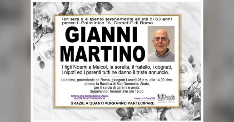 ISOLA LIRI - COMMOZIONE PER LA MORTE DI GIANNI MARTINO