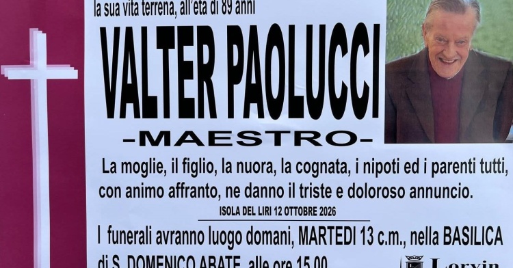 ISOLA LIRI - SI E' SPENTO IL MAESTRO VALTER PAOLUCCI
