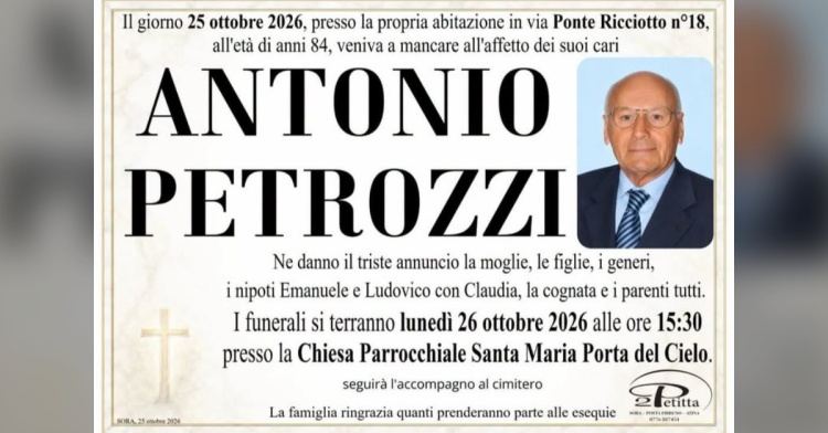 SORA - SI E' SPENTO ANTONIO PETROZZI