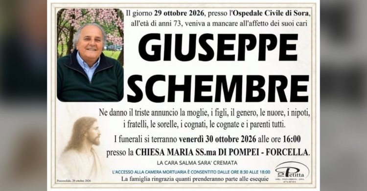 PESCOSOLIDO - SI E' SPENTO GIUSEPPE SCHEMBRE