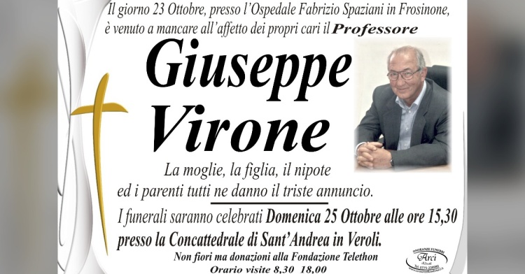 VEROLI - SI E' SPENTO IL PROFESSOR GIUSEPPE VIRONE